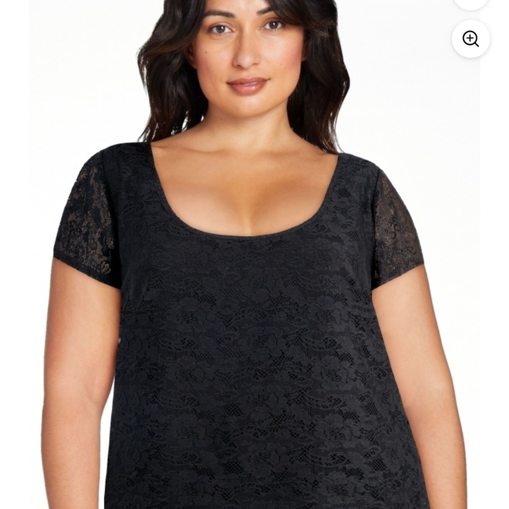 NWT Jessica Simpson Plus Size Black Lace Short Sleeve Top